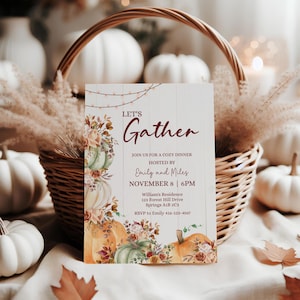 Herbst-Dinner-Einladung: Kürbis-Blumen-Thanksgiving-Party (bearbeitbare Corjl-Vorlage)
