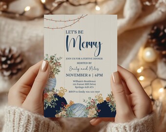 Elegant Christmas Dinner Invitation: Navy & Gold Holiday Party (Corjl Template)