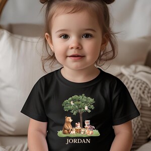 Personalized Woodland Animals Toddler T-Shirt: Rustic First Birthday Outfit