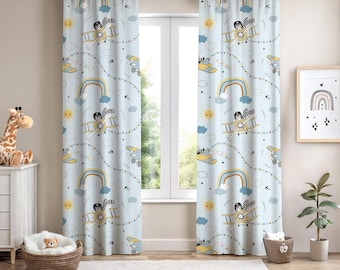 Airplane and Rainbow Curtains for Kids Room, Baby Nursery Window Decor