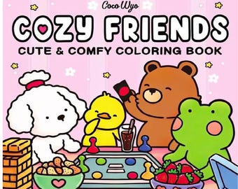 CoCo Wyo Cozy Friends Coloring Book PDF, 20 Pages, Cute and Comfy Coloring Book, Relaxing Coloring, Bold and Easy Coloring Book