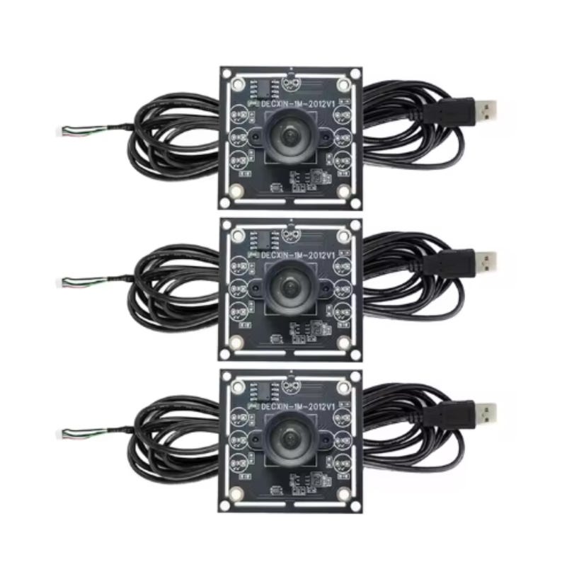 K&ouml;nnte beinhalten: Drei schwarze Leiterplatten mit angebrachten Linsen, Kabeln und USB-Anschl&uuml;ssen. Jede Platine tr&auml;gt den Aufdruck "DECXIN-IM-2012V1". Die Kabel sind schwarz und die USB-Anschl&uuml;sse sind schwarz.