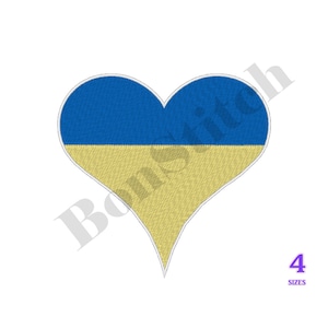 May include: A blue and yellow heart-shaped design representing the Ukrainian flag. The heart is outlined in white.