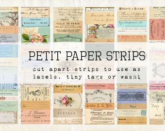 Petit Paper Strips - vintage style collage sheets - Digital Download Kit - Antique Papers - Printables for Journaling and Art