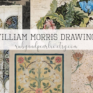Antique William Morris Wallpaper Fabric Drawings - Digital Download - Vintage Papers  - Printables for Journaling and Art