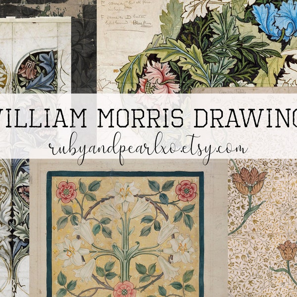 Antique William Morris Wallpaper Fabric Drawings - Digital Download - Vintage Papers  - Printables for Journaling and Art