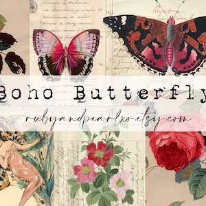 Boho Butterfly Collection - Téléchargement numérique - Papiers anciens - Imprimables pour le journal et l’art