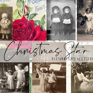 Weihnachtsstern - Vintage druckbare Sammlung - digitaler Download - antike Papiere - Collage für Journaling und Kunst