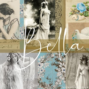 Collection imprimable vintage Bella - Téléchargement numérique - Papiers anciens - Collage pour la journalisation et l'art