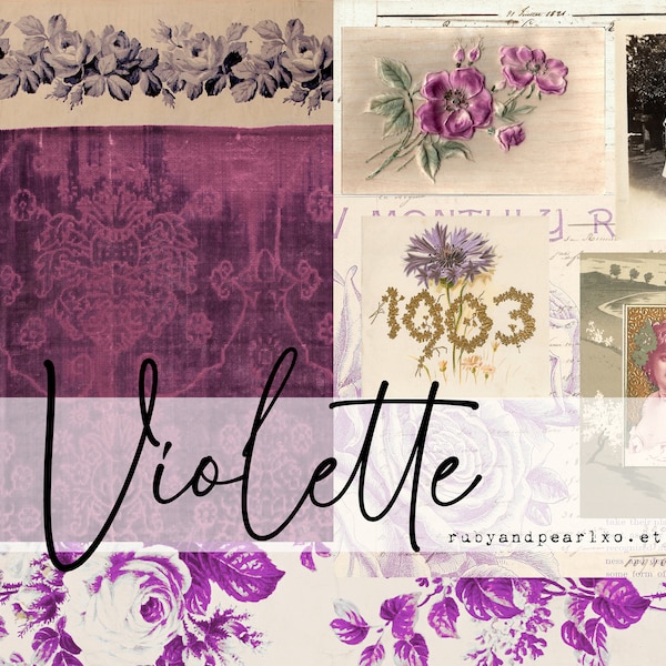 Violette vintage Printable Collection - Téléchargement numérique - Papiers anciens - Collage pour la journalisation et l’art