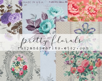 Pretty Florals Collection - Digital Download - Antique Papers  - Printables for Journaling and Art
