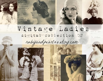 Vintage Ladies Digital Collection #2 - 42 afbeeldingen - afdrukbare Collage vellen- Junk journal
