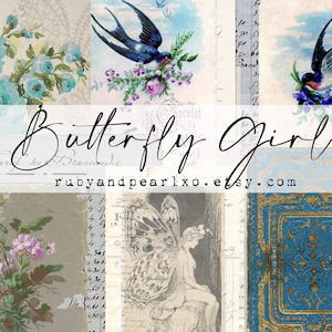 Butterfly Girl Vintage Paper Collection - Digital Download - Antique Papers - Printables for Journaling and Art
