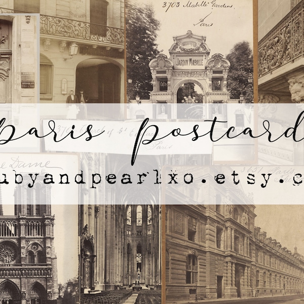 Set of 24 Vintage Paris Postcards - Digital Download - Antique Papers  - Printables for Journaling and Art