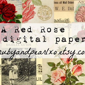 Een Red Rose Collection - Digital Download - Antieke papieren - Printables voor journaling en kunst
