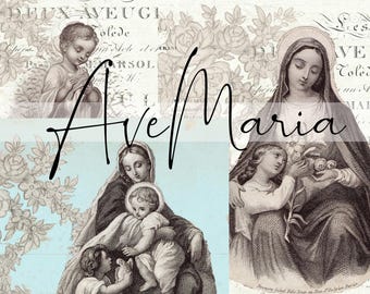Ave Maria - Vintage Printable Collection - Digital Download - Antique Papers - Collage for Journaling and Art