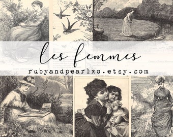 Les Femmes printable collection-  digital images - 45 printable images- Junk journal- Each image can be printed full size 8 1/2" x 11"