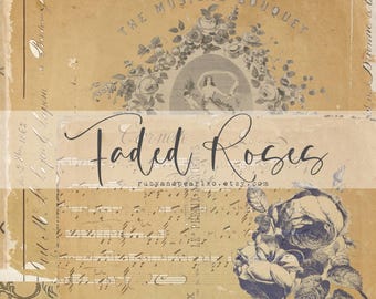 Faded Roses Paper Collection - Vintage Printable Collection - Digital Download - Antique Papers - Collage for Journaling and Art