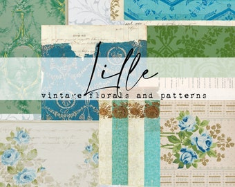 Lille - Vintage Floral & Pattern Paper Collection - Digital Download - Antique Papers - Printables for Journaling and Art