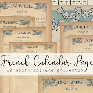Antieke Franse kalenderpagina's- 12 maanden van het jaar- Vintage Printables - Junk Journal - Planner - Bullet Journal