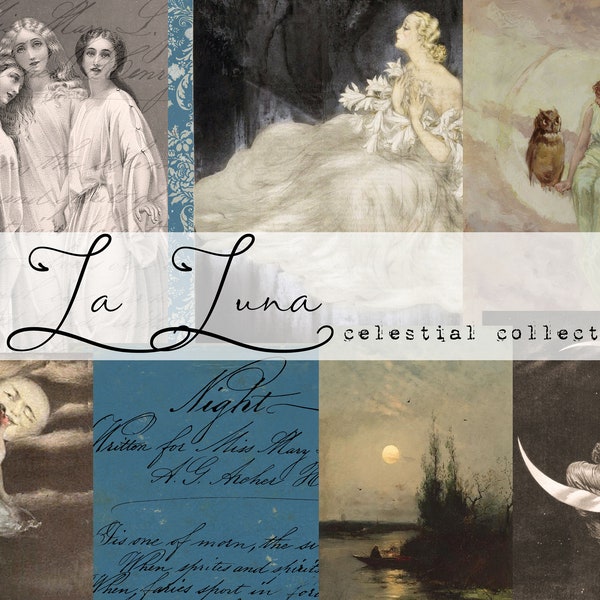 La Luna - Celestial Digital Collection - Digital Download - Antique Papers - Printables for Journaling and Art