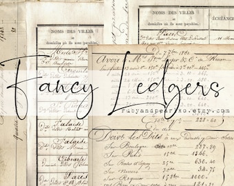 Fancy French Ledgers - Digital Download - Antique Papers - Printables for Journaling and Art