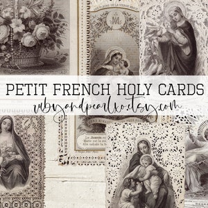 Coleção de cartões sagrados de renda francesa antiga - download digital - 32 cartões - imprimíveis vintage para registro em diário e arte