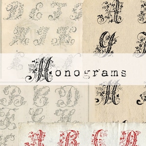 Monograms - Old World style Initials - Print, Cut & Create - Vintage Style Printables - Digital Kit