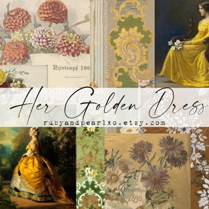 Her Golden Dress Vintage Printable Collection - Digital Download - Antique Papers - Collage for Journaling and Art
