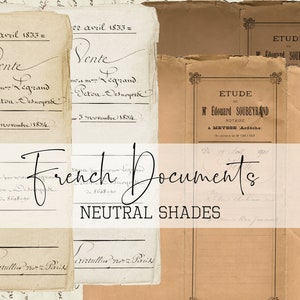 French Documents - Neutral Colors Set- Digital Download - Antique Papers - Printables for Journaling and Art