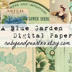 A Blue Garden Collection - Descarga digital - Papeles antiguos - Imprimibles para diario y arte