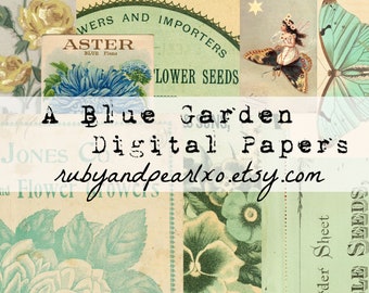 A Blue Garden Collection - Digital Download - Antique Papers  - Printables for Journaling and Art