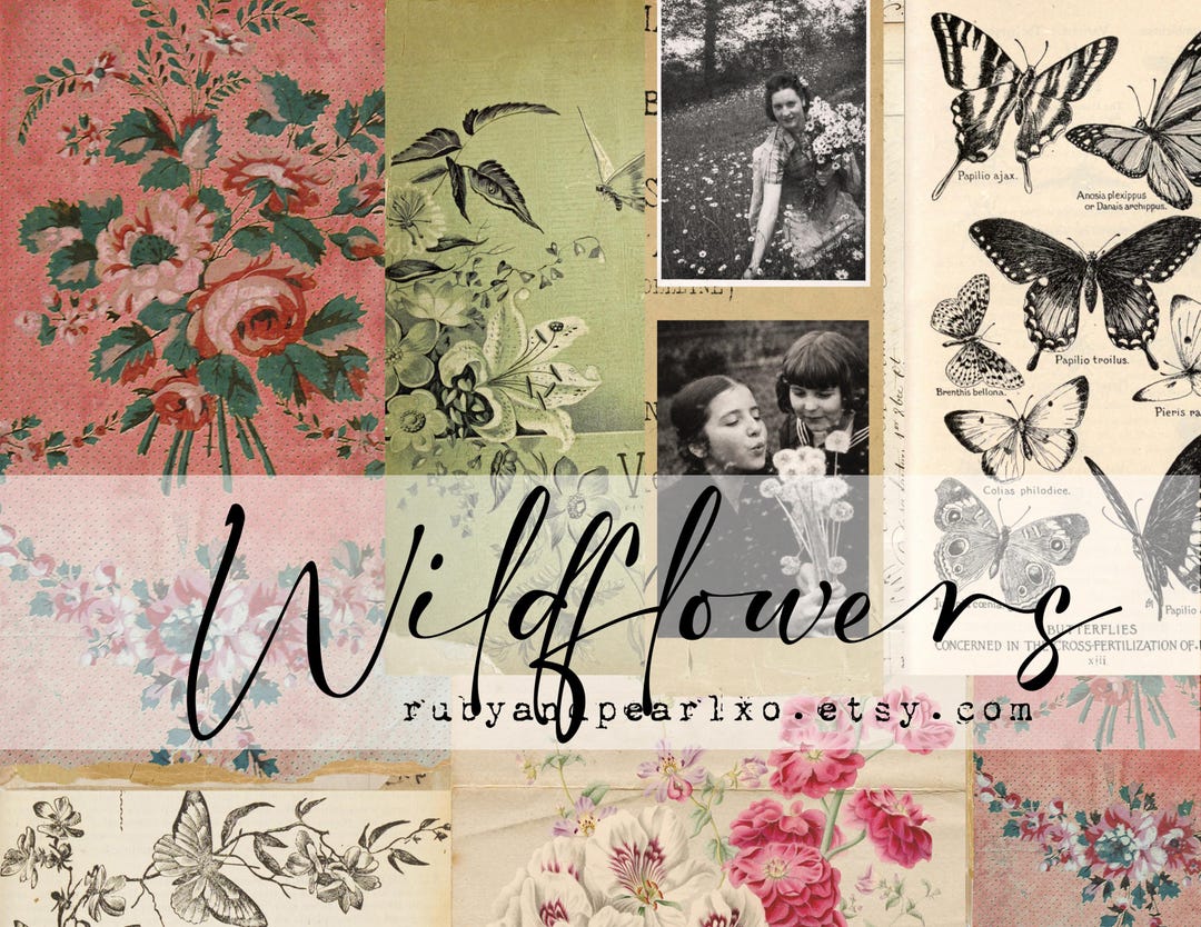 Wildflowers- Vintage Printable Collection - Digital Download - Antique Papers - Collage fo
