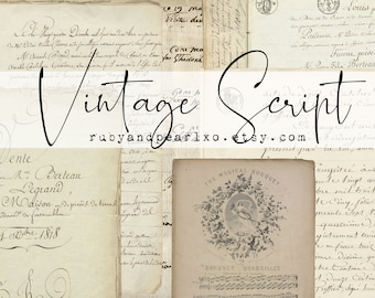 Fancy Script Vintage Paper Collection - Digital Download - Antique Papers - Printables for Journaling and Art