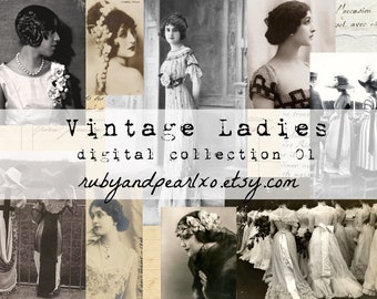 Vintage Ladies Digital Collection #1 - 42 afbeeldingen - afdrukbare Collage vellen- Junk journal