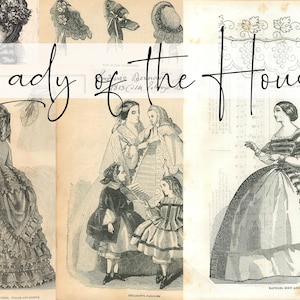Lady of the House- Kolekcja antycznych talerzy modowych - ponad 60 zdjęć - Pobieranie cyfrowe - Antyczne papiery - Kolaż do dziennika i sztuki