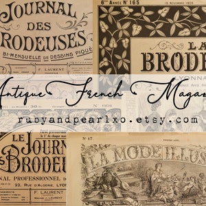 Set of 5 Antique French Magazine Title Pages - Digital Download - Antique Papers  - Printables for Journaling and Art