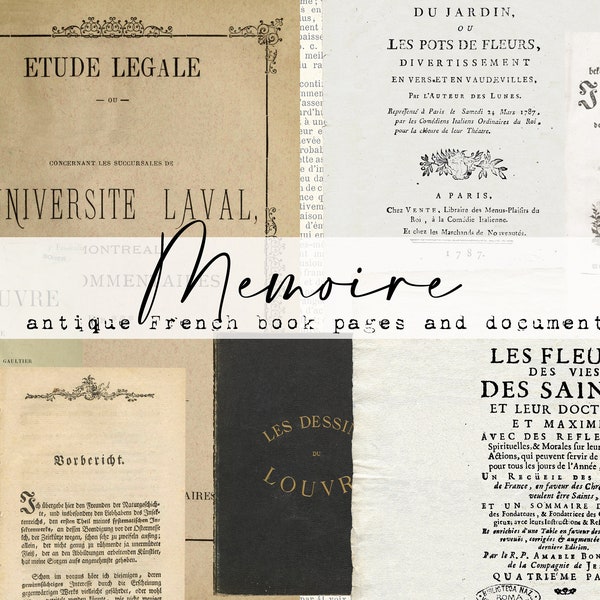 Memoire Book Page Collection (mostly French) - Vintage Documents - Digital Download - Antique Papers  - Printables for Journaling and Art