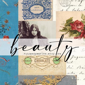 Beauté - collection imprimable vintage - téléchargement numérique - papiers anciens - collage pour la journalisation et l'art