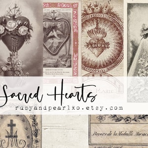 5 Santini antichi del Sacro Cuore - Collage Sheet - Download digitale - Stampabili vintage per journaling e arte