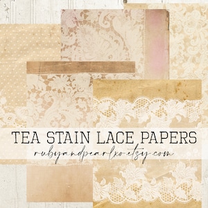 Tea Stain Lace Digital Papers - set of 10 - Junk Journal - Planner - Bullet Journal