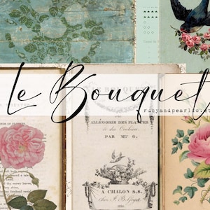 Le Bouquet - Vintage druckbare Sammlung - digitaler Download - antike Papiere - Collage für Journaling und Kunst