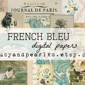 Français Bleu Collection - Téléchargement numérique - Papiers anciens - Imprimables pour journalisation et art