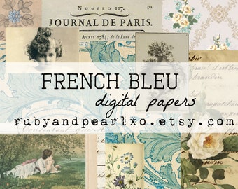 French Bleu Collection - Digital Download - Antique Papers  - Printables for Journaling and Art