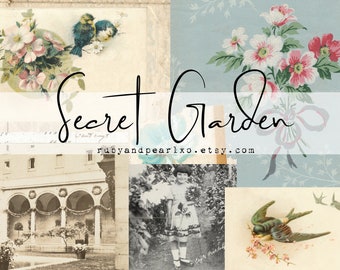 Jardín Secreto- Colección Vintage Imprimible - Descarga Digital - Papeles Antiguos - Collage para Diario y Arte