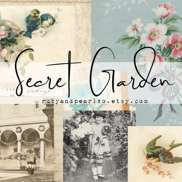 Secret Garden- Vintage afdrukbare collectie - digitale download - antieke papieren - collage voor journaling en kunst