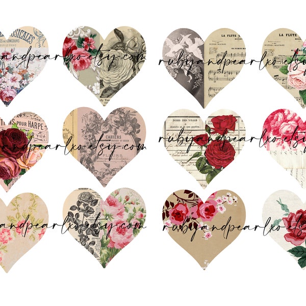 Hearts Collection- collage sheets - Vintage Style Digital Kit