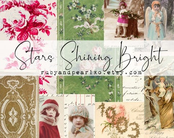 Stars Shining Bright Vintage Christmas Printable Collection - Digital Download - Antique Papers - Collage for Journaling and Art