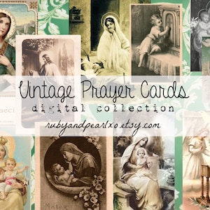 Vintage Prayer Card Collection - Digitale download - 48 kaarten - Printables voor Journaling en Kunst