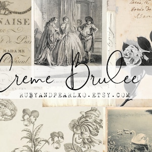 Creme brulee vintage afdrukbare collectie - digitale download - antieke papieren - collage voor journaling en kunst